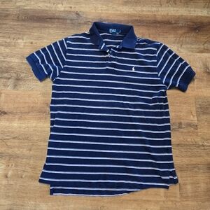Men's Navy Blue And Pink Striped Polo Shirt